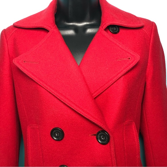Banana Republic Red Double Breasted Short Italian Wool Coat - Picture 6 of 16
